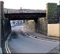 East side of a low railway bridge over the B4275, Abercynon