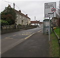 B4465 directions sign, bus stop and shelter, Pucklechurch