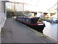 Dovetail, narrowboat in Brentford covered wharf mooring