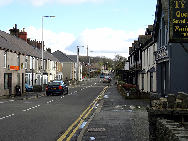 The A5 Holyhead Road running through Llanfairpwll