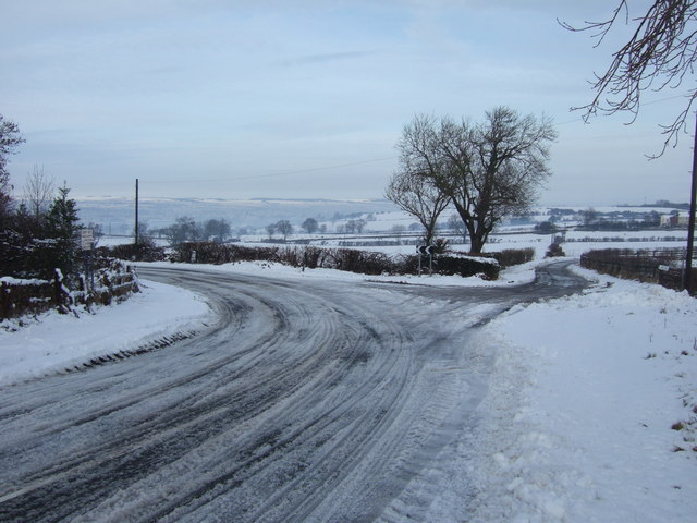 Icy road junction on Brusselton Lane © JThomas :: Geograph Britain and ...