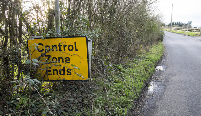 'Control Zone Ends' sign near Aldergrove