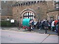 Tourist show outside the gates of former prison on Dean Road, Scarborough