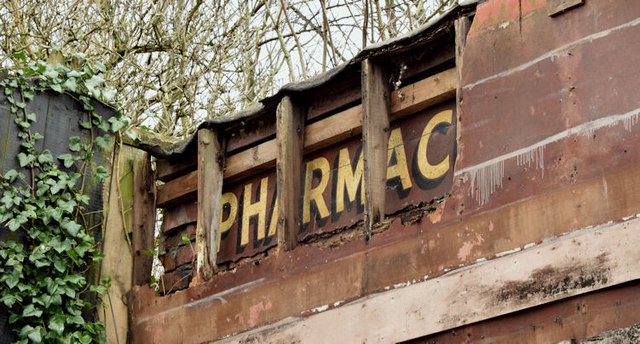 Old pharmacy sign, Knock, Belfast (February 2016)