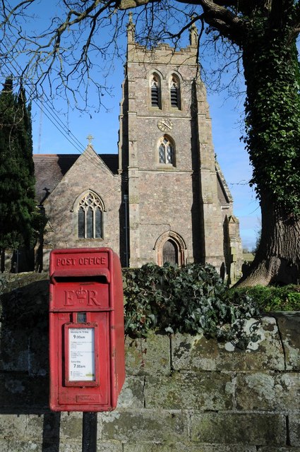 Letter box and Wychbold church