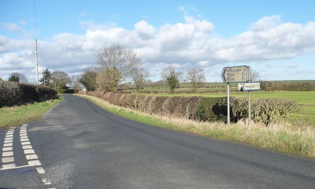 Road junction at a 38 metre spot height © Christine Johnstone cc-by-sa ...