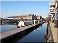 Nora, narrowboat moored in Brentford Lock basin