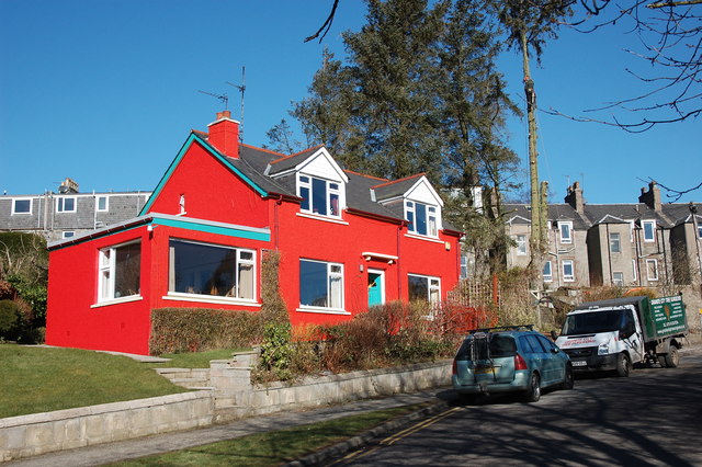 Bright red house
