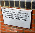 World Trade Centre Memorial Garden plaque, Bettws Shopping Centre, Newport