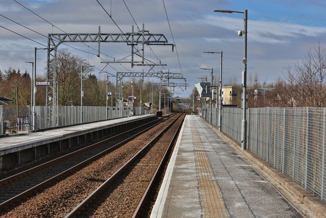 A view along platform 1 at Gartcosh Train Station in North Lanarkshire