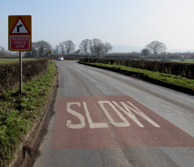 REDUCE SPEED NOW sign alongside the B4348 near  Allensmore, Herefordshire