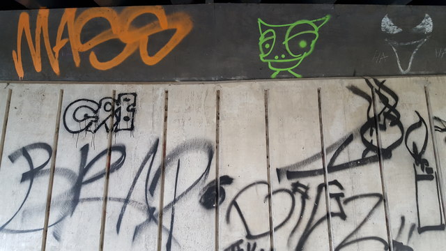 Graffiti under the bridge closeup