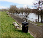 SS8277 : Litter bin and benches on the west side of Meadow Lake, Newton by Jaggery