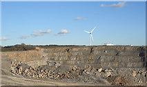 SS8380 : Cornelly Quarry and a wind turbine at Stormy Down by eswales