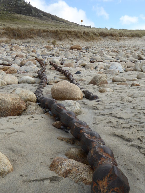 Transatlantic cable uncovered on Sennen beach