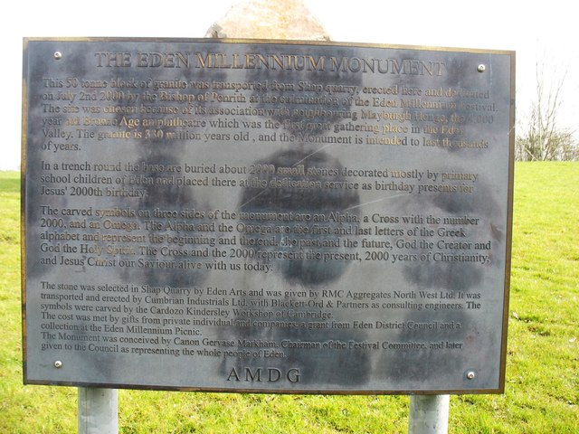 The Eden Millennium Monument plaque