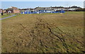 SN5300 : Tyre tracks on grass, Llwynhendy by Jaggery