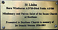 SD4979 : Plaque on gate, shrine of St Lioba, Slack Head by Karl and Ali
