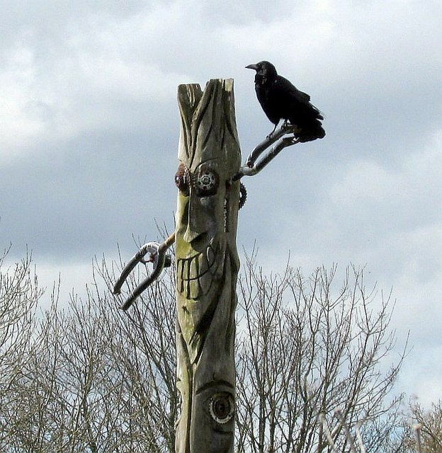 Crow on totem pole, Windmill Hill