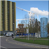 TL4654 : Car park and cranes on the Cambridge Biomedical Campus by John Sutton