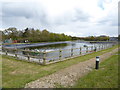 Looking across water treatment lake by Gatwick Airport