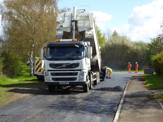 A lorry delivering tarmac