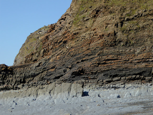 Cliff and rocky shore at Welcombe Mouth, Devon