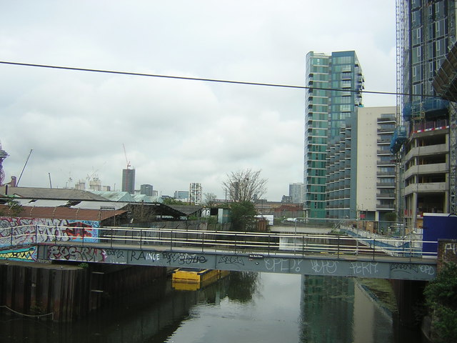 Looking along Bow Back River from the Bow Interchange