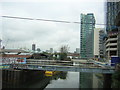 TQ3783 : Looking along Bow Back River from the Bow Interchange by Christopher Hilton