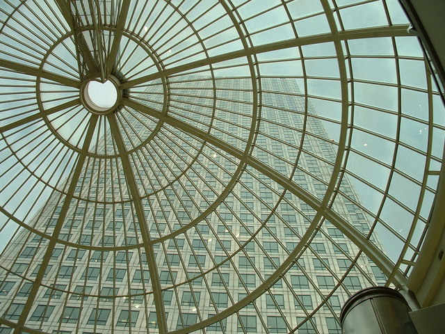View of Canary Wharf through Glass Ceiling