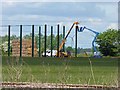 Steel framed farm building under construction