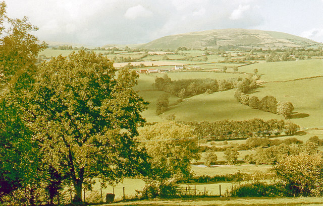 Northward across Tanat Valley from B4391 near Pen-y-bontfawr, 1975