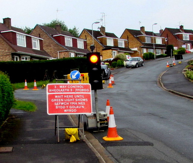 3-way control temporary sign, Larch... © Jaggery :: Geograph Britain ...