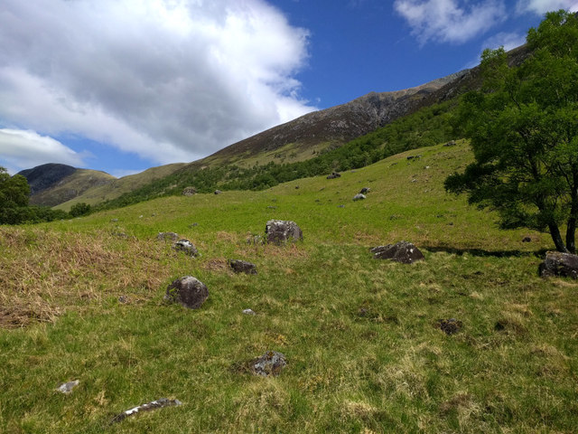 Diagonally up hillside towards Meall an t-Suidhe