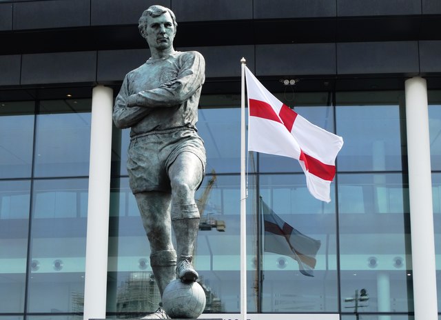 Bobby Moore Statue and the flag of St George