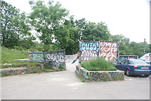 TQ3488 : View of wall art near the skate park at the back of the Markfield Beam Engine Museum by Robert Lamb