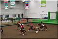 Horseball warm-ups at a competition at Bishop Burton College