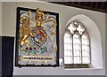 Elaborate plaster Royal Coat of Arms, St Newlyn East parish church