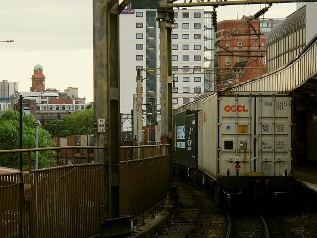 Tail end of a long container train