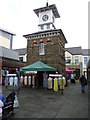 Market clock and tower with market, Carmarthen