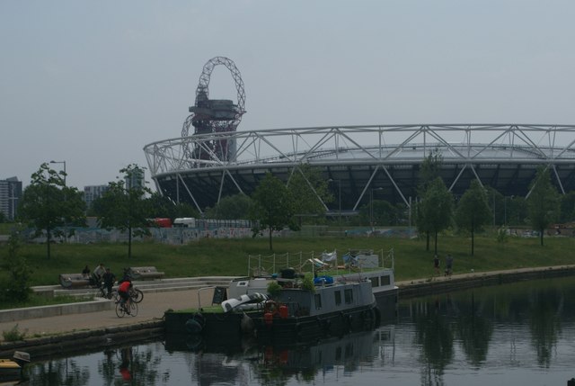 View of the Olympic Stadium and Arcelo-Mittal Orbit from the River Lea Navigation #3