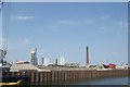 View of derelict industrial land from the River Lea Navigation