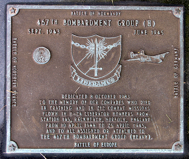 467th Bomb Group memorial plaque © Evelyn Simak cc-by-sa/2.0 ...