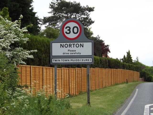 Norton Village Name sign on the A1088 Ixworth Road