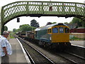 SY9682 : Diesel Train 33201 arriving at Corfe Station on the Swanage Railway by Peter Wood