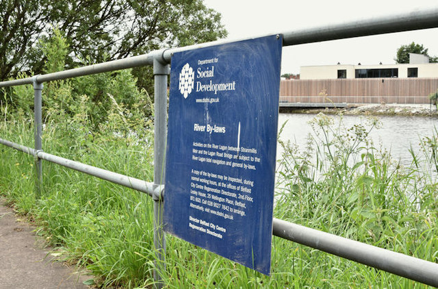 Department for Social Development sign, River Lagan, Belfast (June 2016)