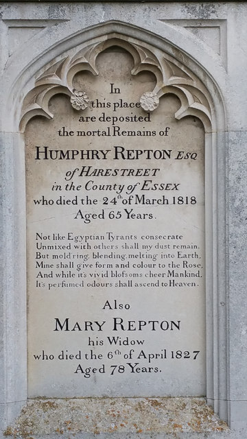 Outdoor detail: Humphrey Repton memorial (NB: apostrophe use)