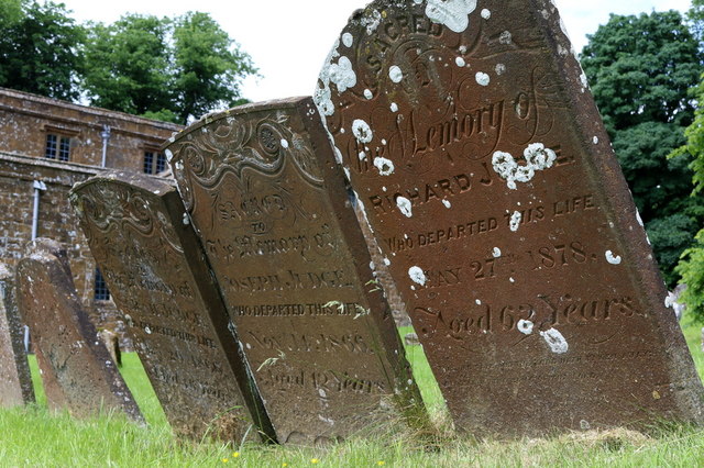 Headstones leaning by Burton Dassett All Saints Church