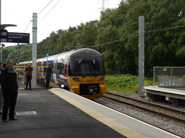 The first Leeds-bound train leaves Kirkstall Forge Station