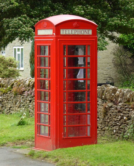 Traditional red telephone kiosk, Church Row, Langford, Oxon